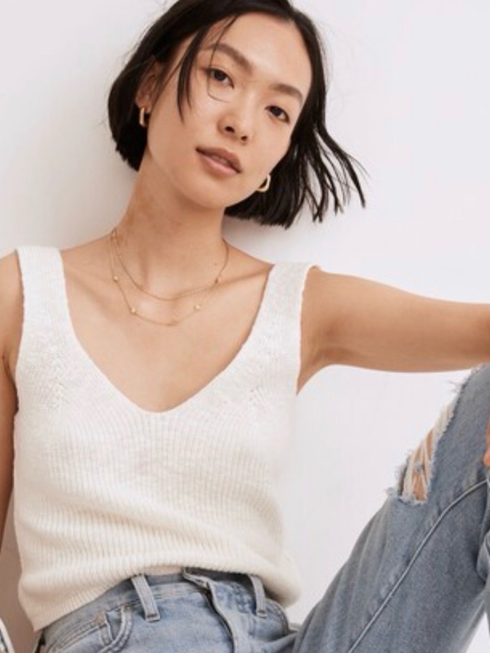 Madewell Cream Ribbed V-Neck Tank Women’s Medium